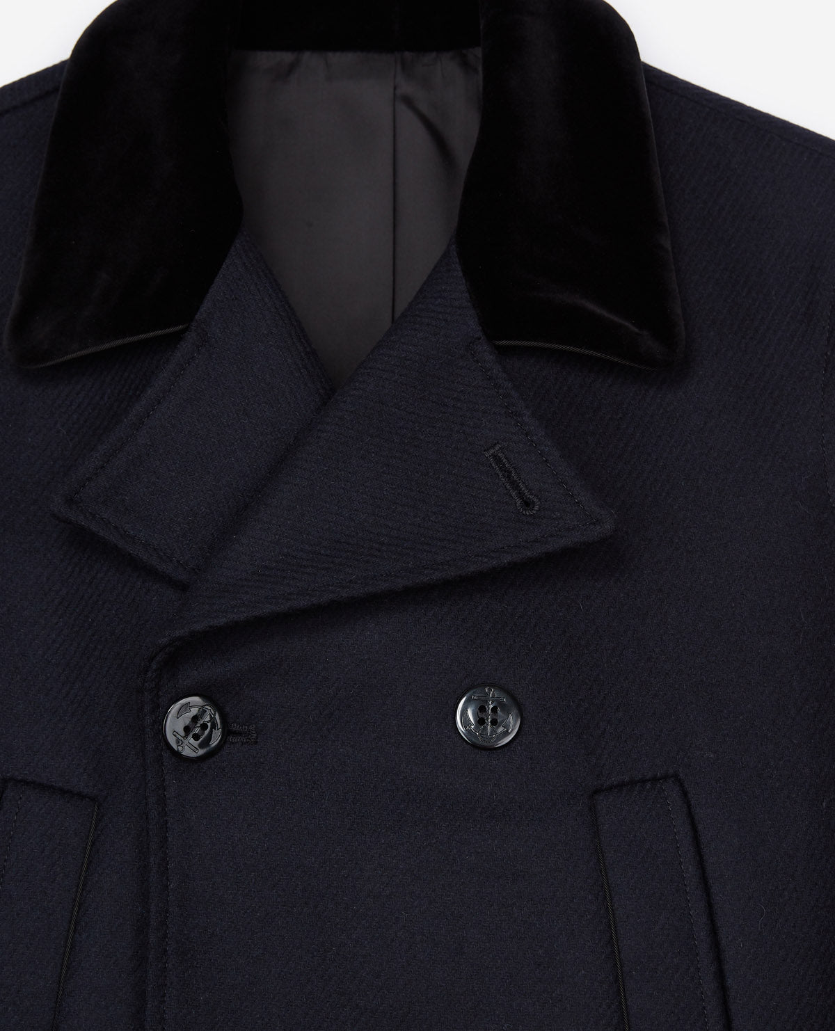 Blue Pea Coat With Velvet Collar | Men | Dark Navy