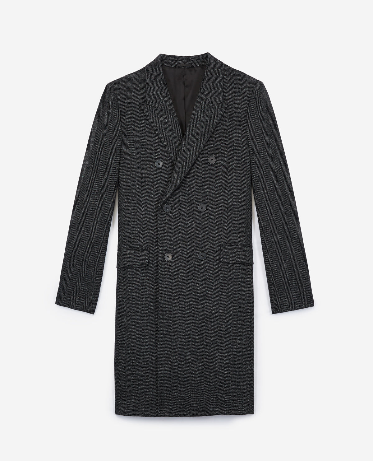 Straight-Cut Chevron Wool Coat | Men | Black Grey