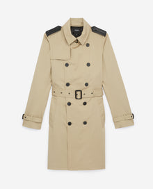 Long Trench Coat Leather Details | Men | Beige