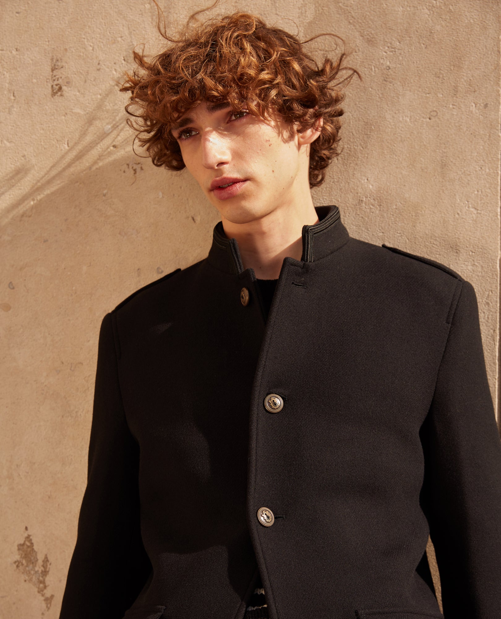 Oversized Wool Coat With Leather Collar | Men | Black