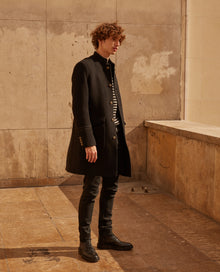 Oversized Wool Coat With Leather Collar | Men | Black