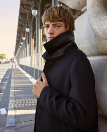 Long Blue Wool Coat With Classic Collar | Men | Navy