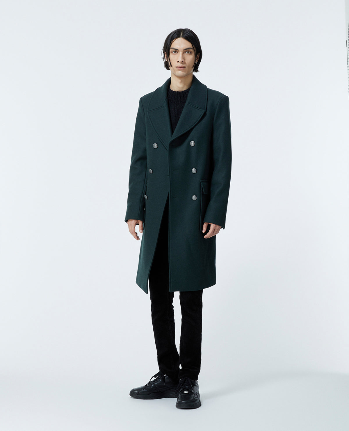 Double-Breasted Bottle Coat In Wool | Men | Dark Green