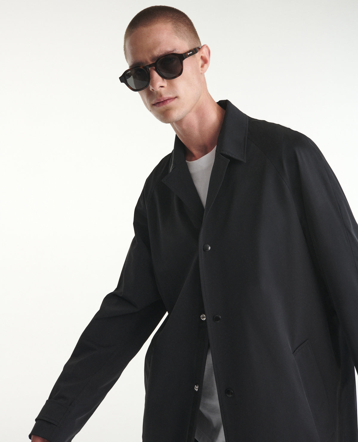 Flowing Trench Coat With Press Studs | Men | Black