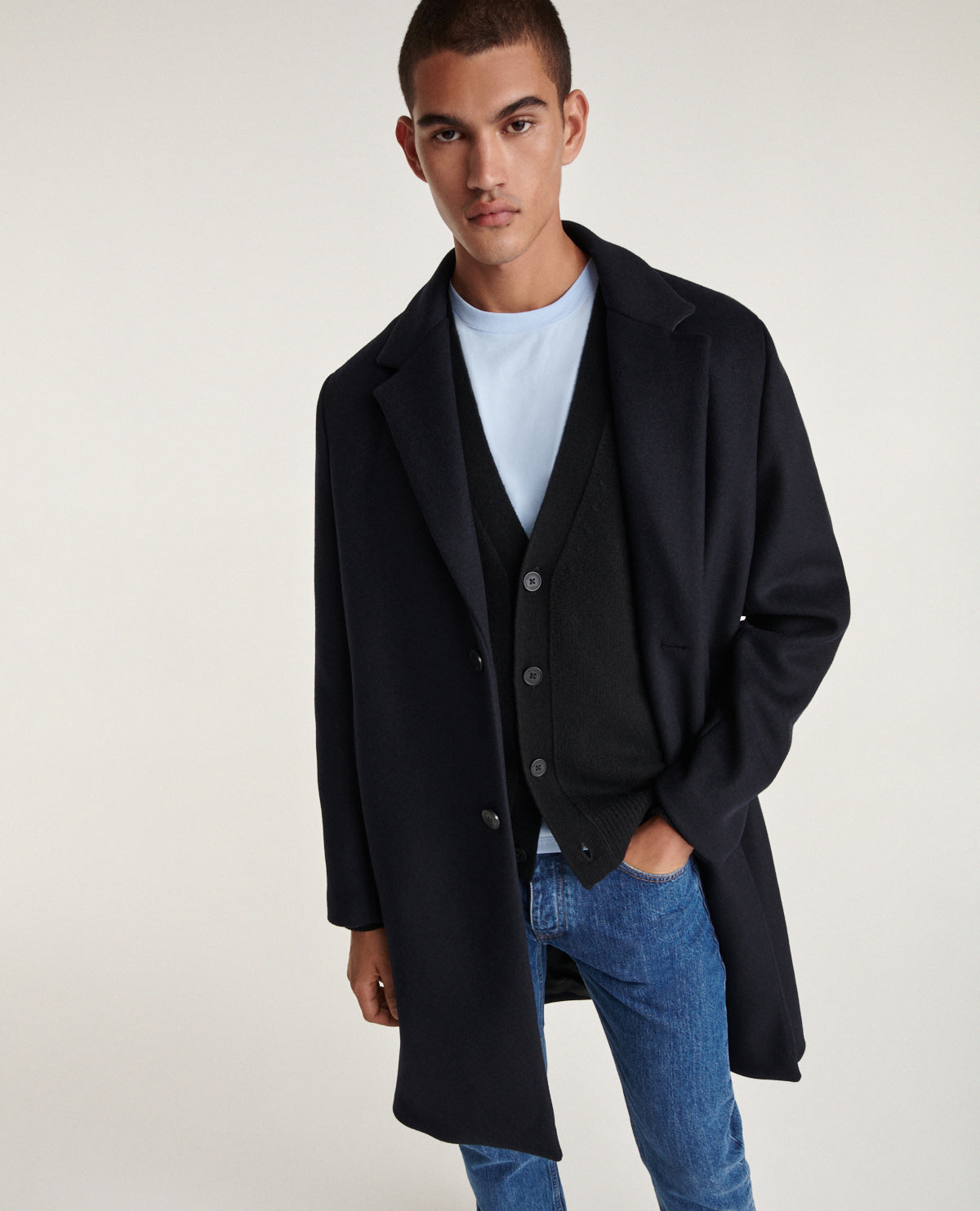 Blue Wool 2 Button Coat | Men | Dark Navy