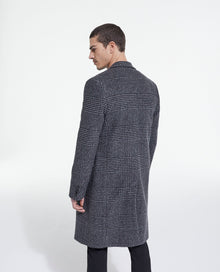 Long Wool Coat With Check Motif | Men | Dark Grey