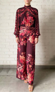 Womens | Aafa Linen Cotton Fitted & Flared Pants | Red/Beige