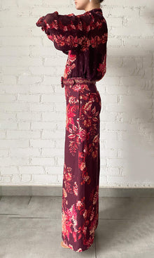 Womens | Aafa Linen Cotton Fitted & Flared Pants | Red/Beige