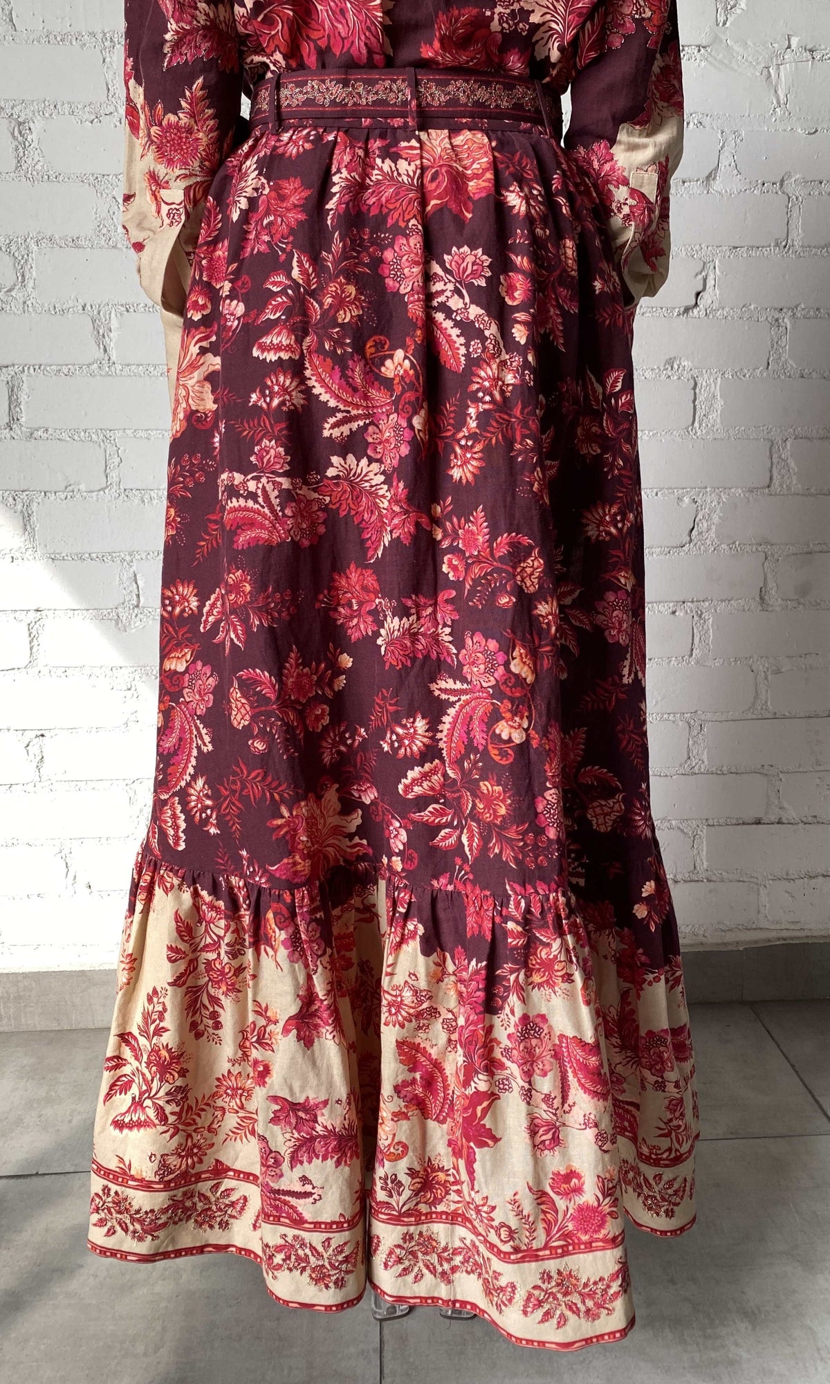 Womens | Aafa Linen Cotton Long Skirt | Red/Beige