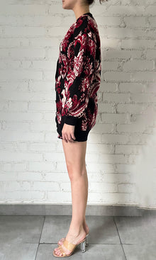 Womens | Aafa Jacquard Cotton Cardigan | Burgundy Floral