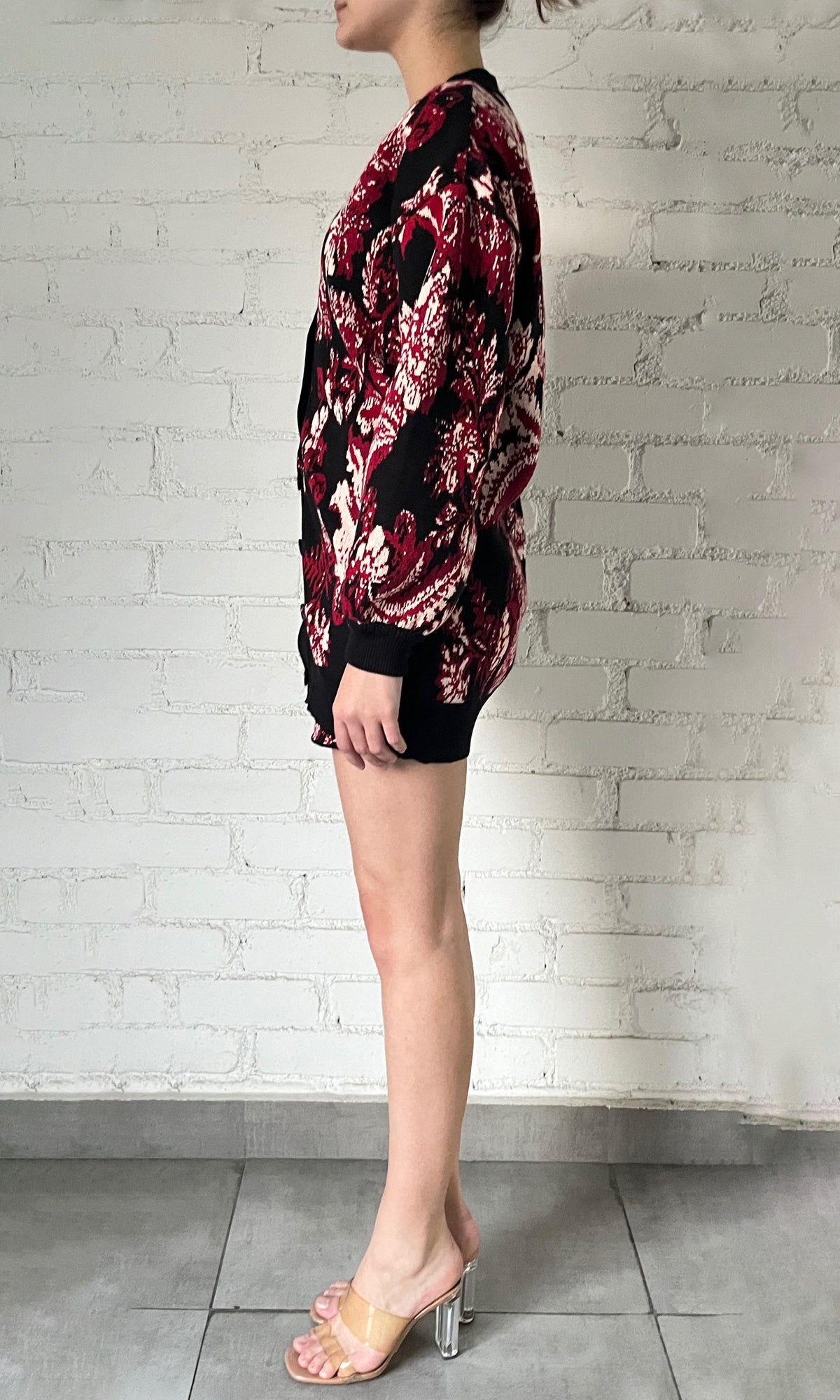 Womens | Aafa Jacquard Cotton Cardigan | Burgundy Floral