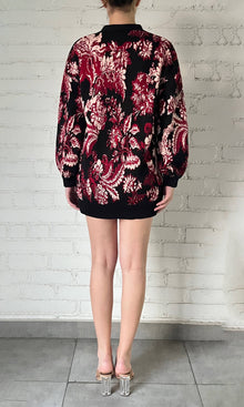 Womens | Aafa Jacquard Cotton Cardigan | Burgundy Floral