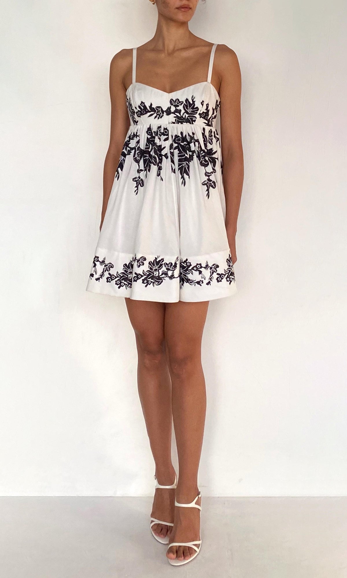 Womens | Aahi Linen Cotton Short Dress With Quilted Yoke | Black/White