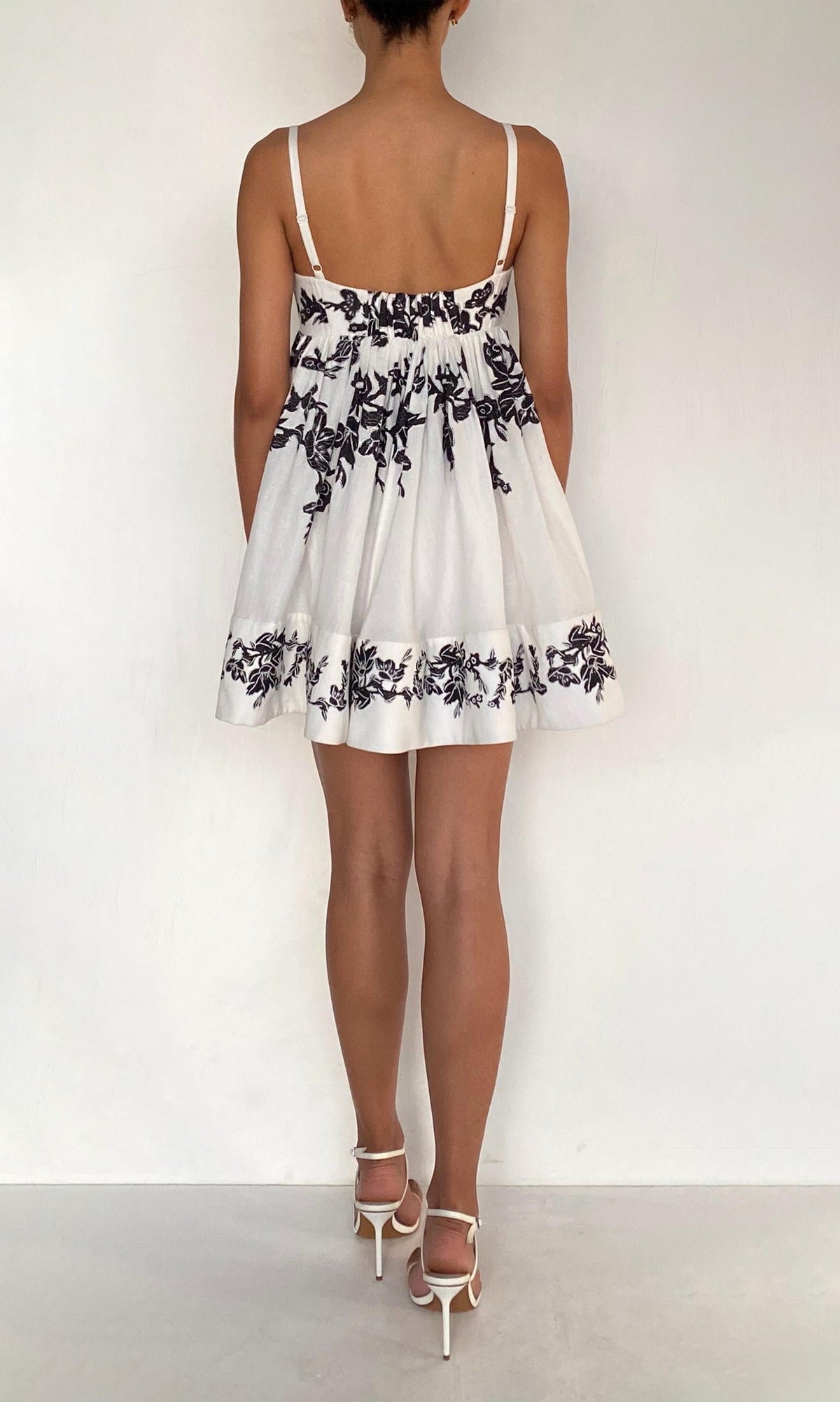 Womens | Aahi Linen Cotton Short Dress With Quilted Yoke | Black/White