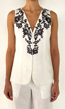 Womens | Aahi Linen Cotton Vest | Black/White