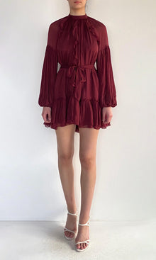 Womens | Aayu Viscose Flat Chiffon Short Dress | Burgundy