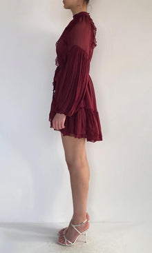 Womens | Aayu Viscose Flat Chiffon Short Dress | Burgundy