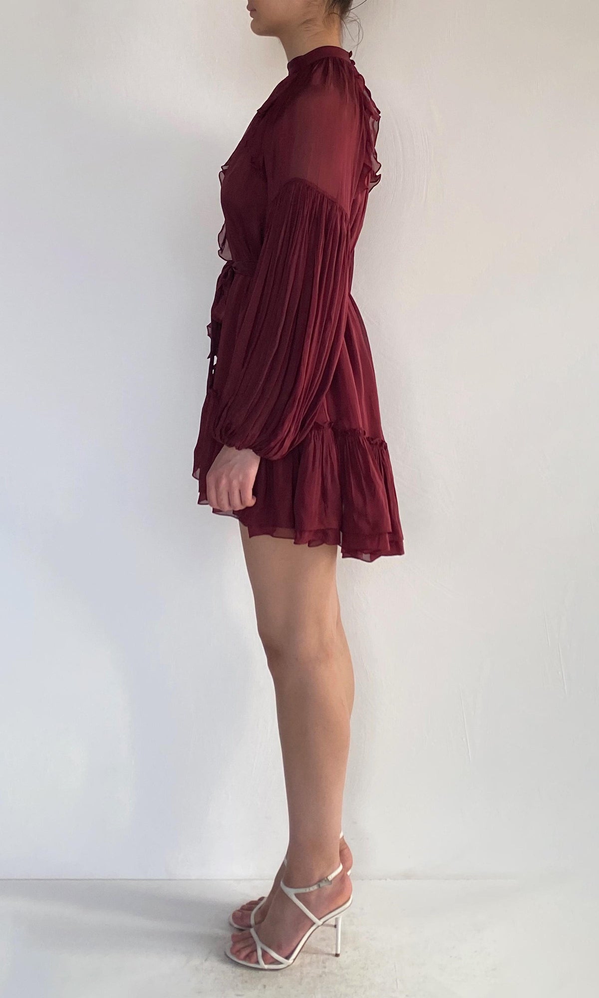 Womens | Aayu Viscose Flat Chiffon Short Dress | Burgundy