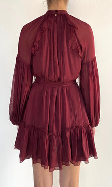 Womens | Aayu Viscose Flat Chiffon Short Dress | Burgundy