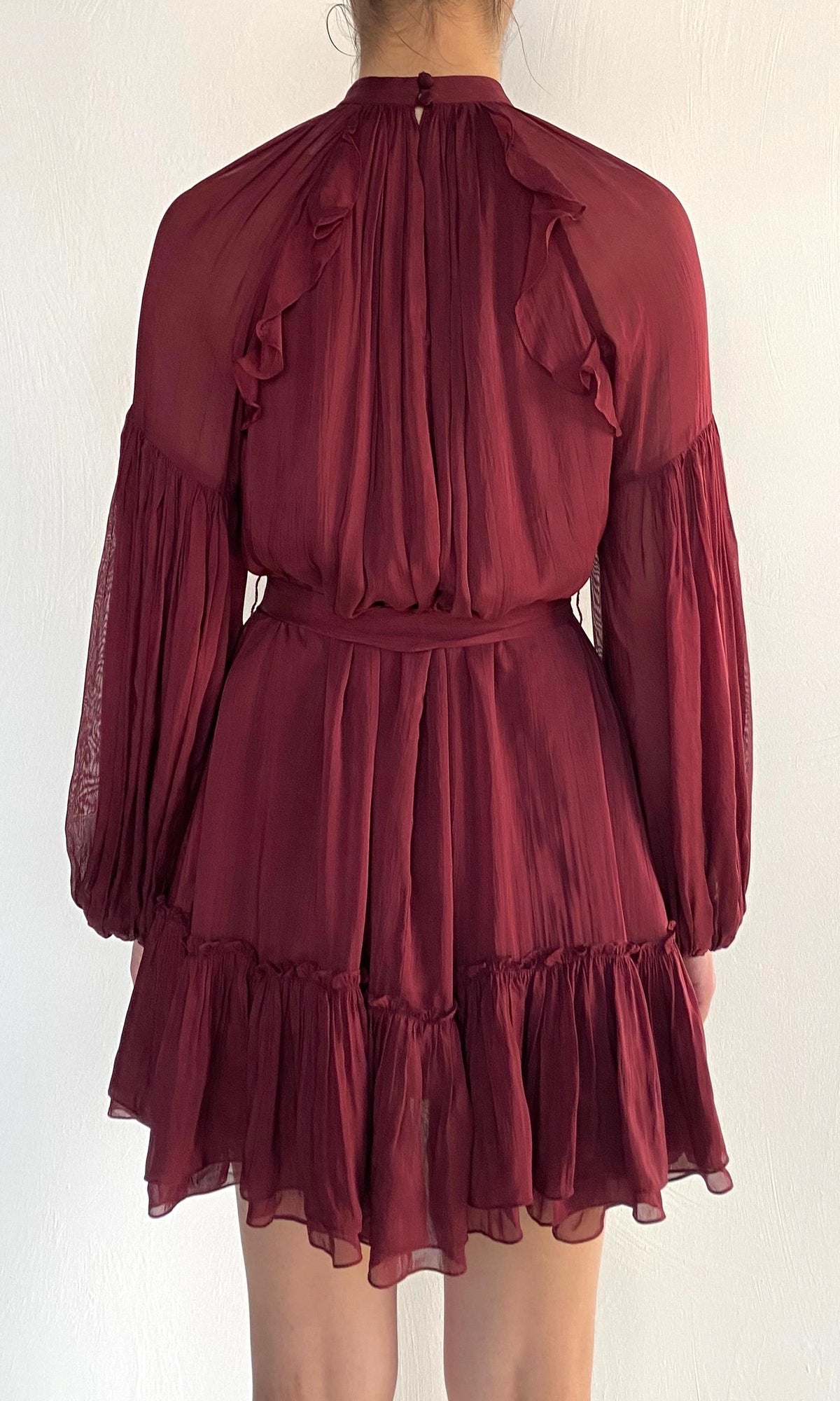 Womens | Aayu Viscose Flat Chiffon Short Dress | Burgundy