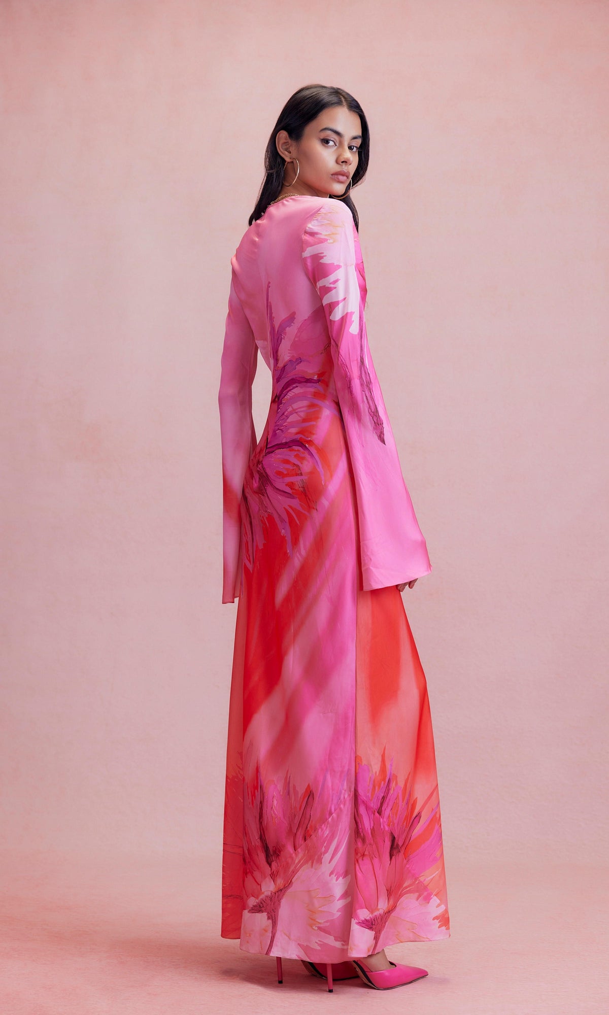 Womens | Abira Polyester Satin Lycra Long Dress - I | Pink