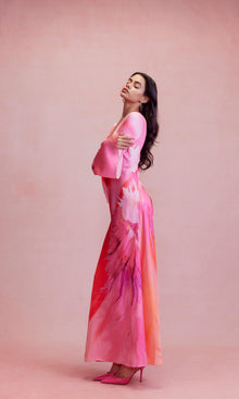 Womens | Abira Polyester Satin Lycra Long Dress - I | Pink