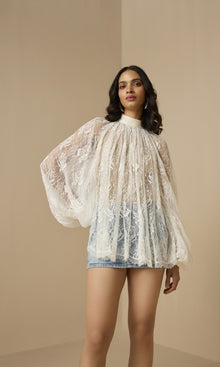 Womens | Adra Nylon Flower Boho Top With Cami | Off White
