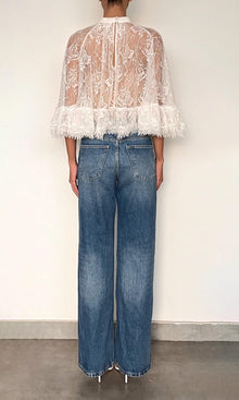 Womens | Adra Nylon Flower Tiered Cape Top | Off White