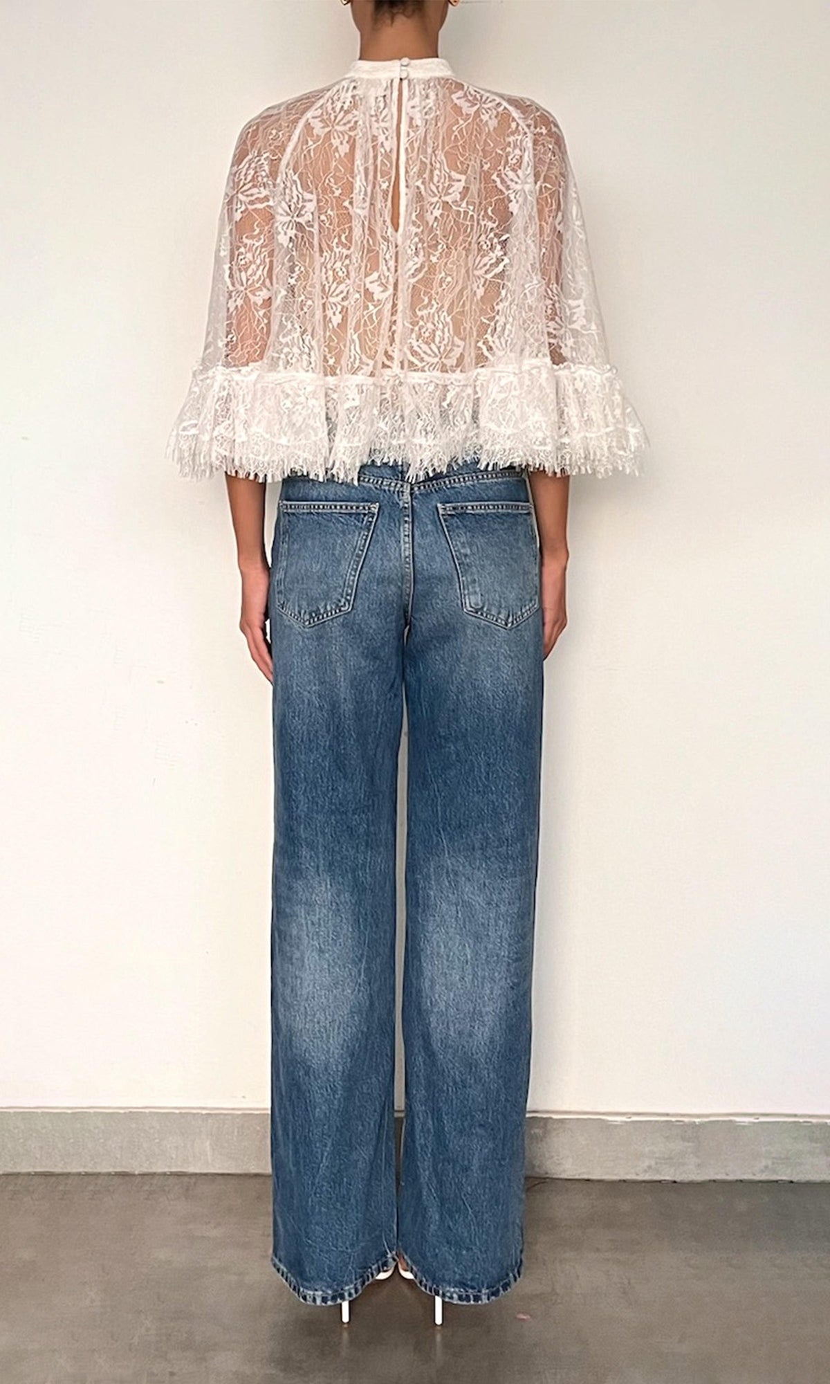 Womens | Adra Nylon Flower Tiered Cape Top | Off White