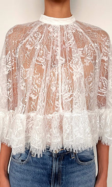 Womens | Adra Nylon Flower Tiered Cape Top | Off White
