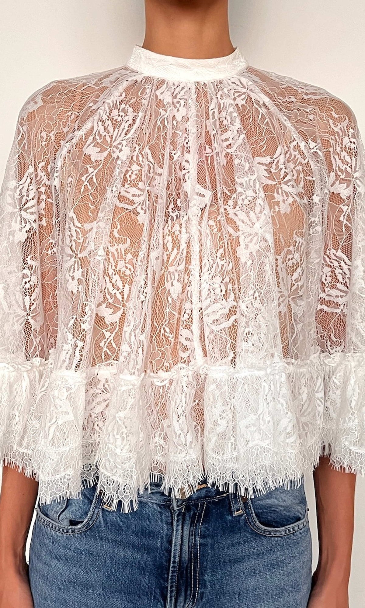 Womens | Adra Nylon Flower Tiered Cape Top | Off White
