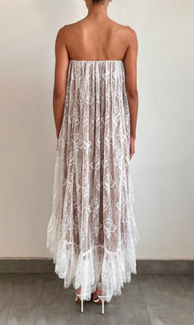 Womens | Adra Nylon Flower High Low Long Dress | Off White