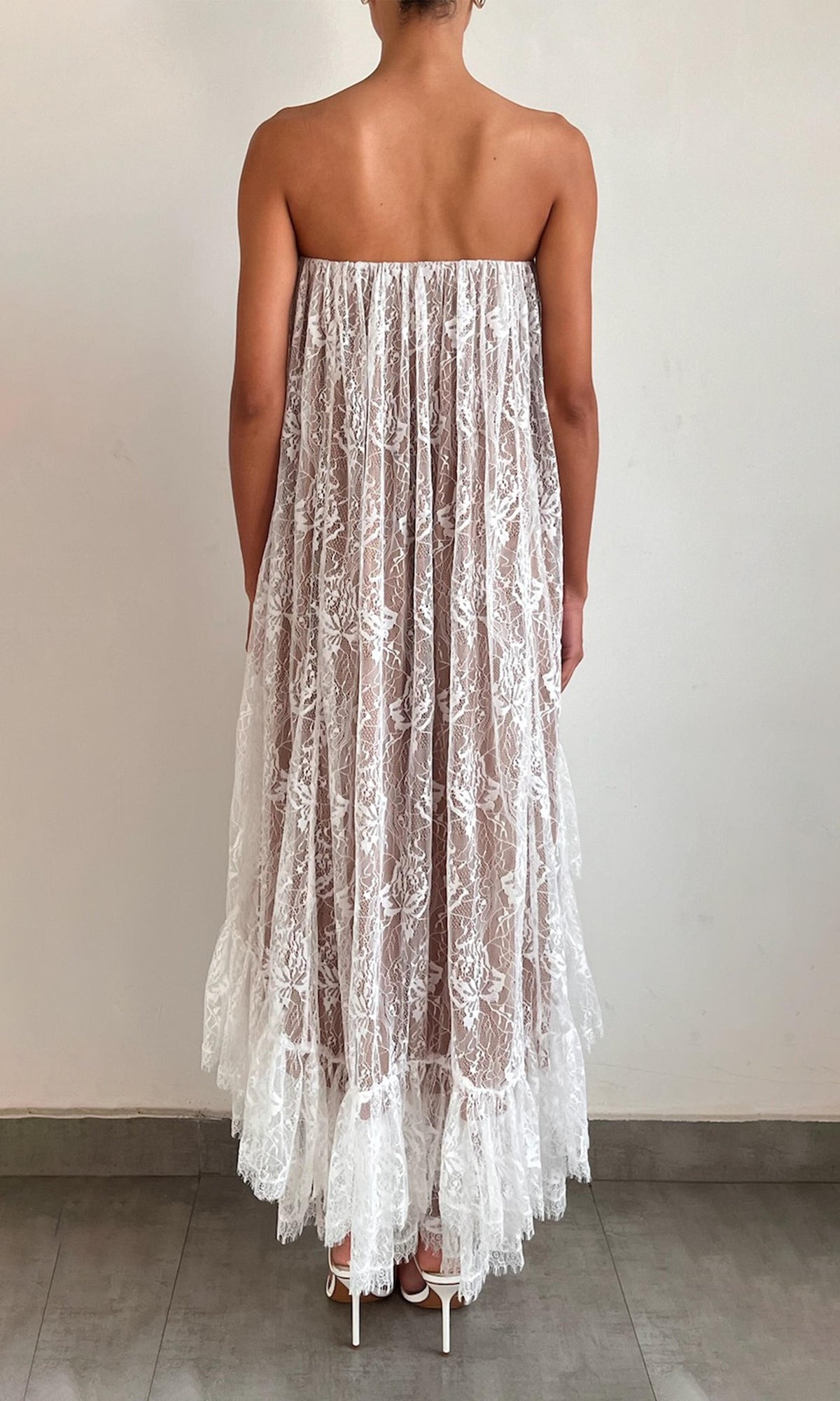 Womens | Adra Nylon Flower High Low Long Dress | Off White