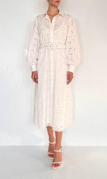 Womens | Adya Cotton Schiffli Midi Dress | White