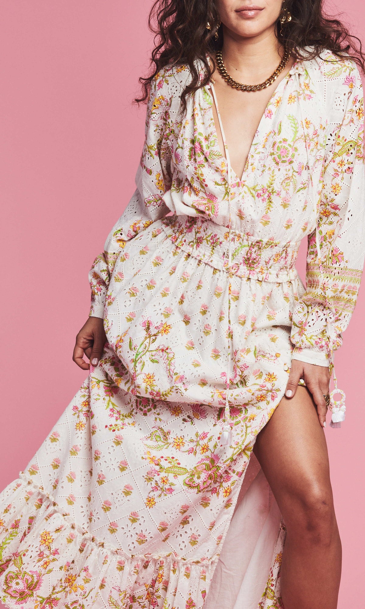 Womens | Aira Cotton Long Dress | Off White
