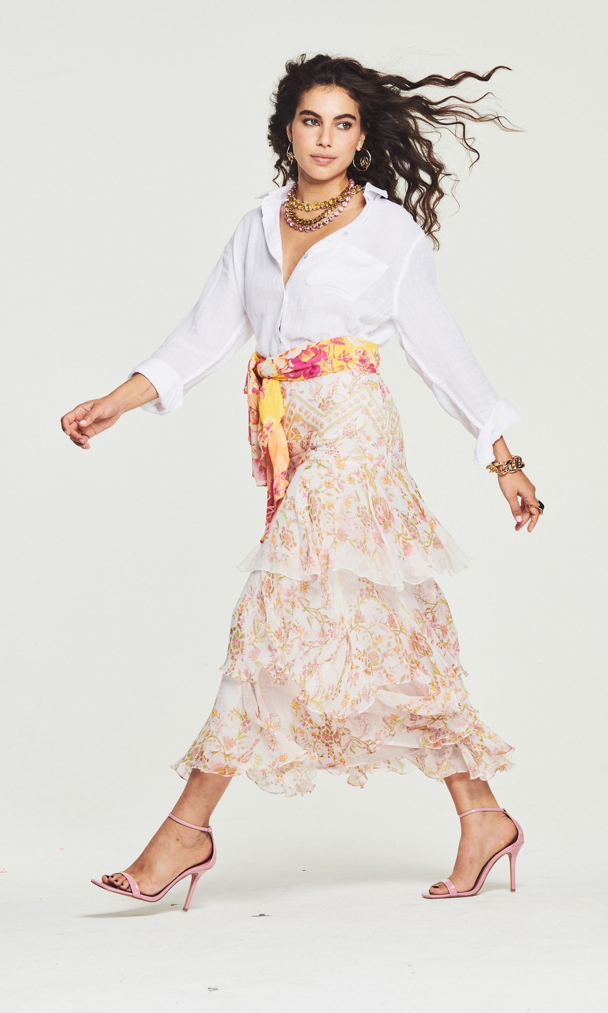 Womens | Aira Viscose Georgette Long Skirt - II | Off White