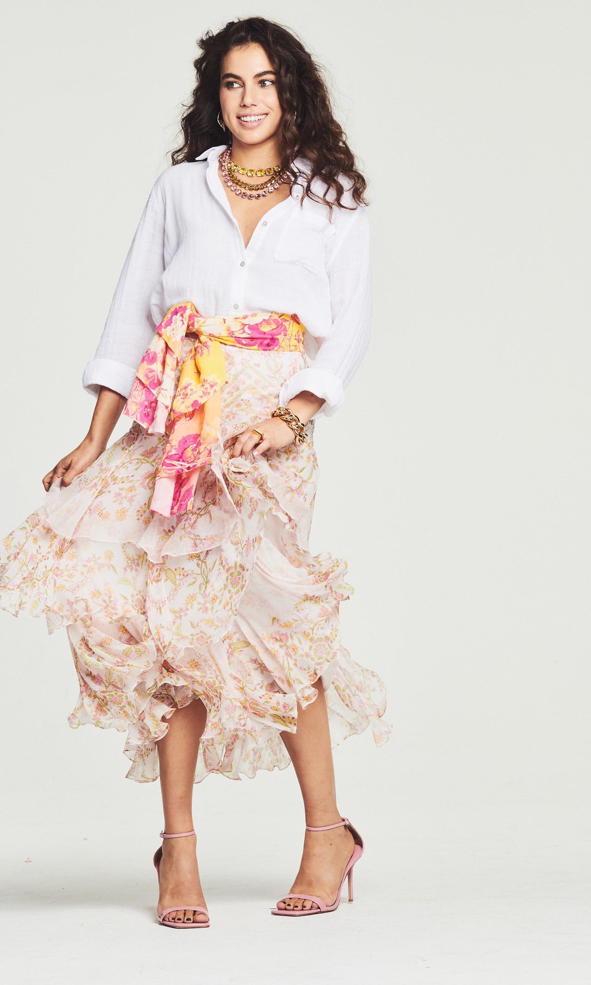 Womens | Aira Viscose Georgette Long Skirt - II | Off White