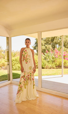 Womens | Aiva Viscose Natural Crepe Long Dress | Ivory Floral