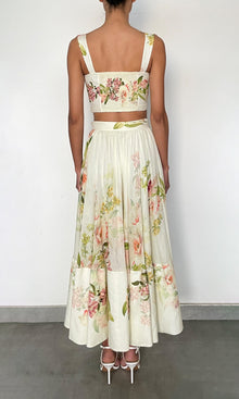 Womens | Aiva Viscose Organza Linen Midi Skirt | Ivory Floral