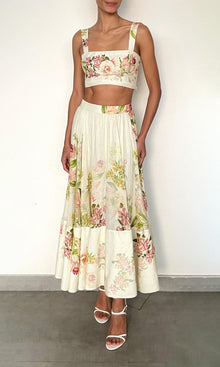 Womens | Aiva Viscose Organza Linen Corset Top | Ivory Floral