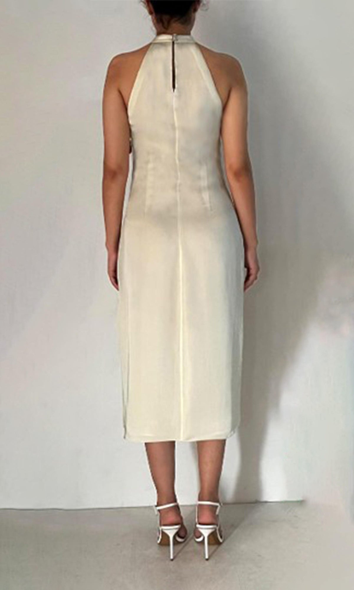 Womens | Aiva Viscose Satin Midi Dress With Slit | Ivory Floral