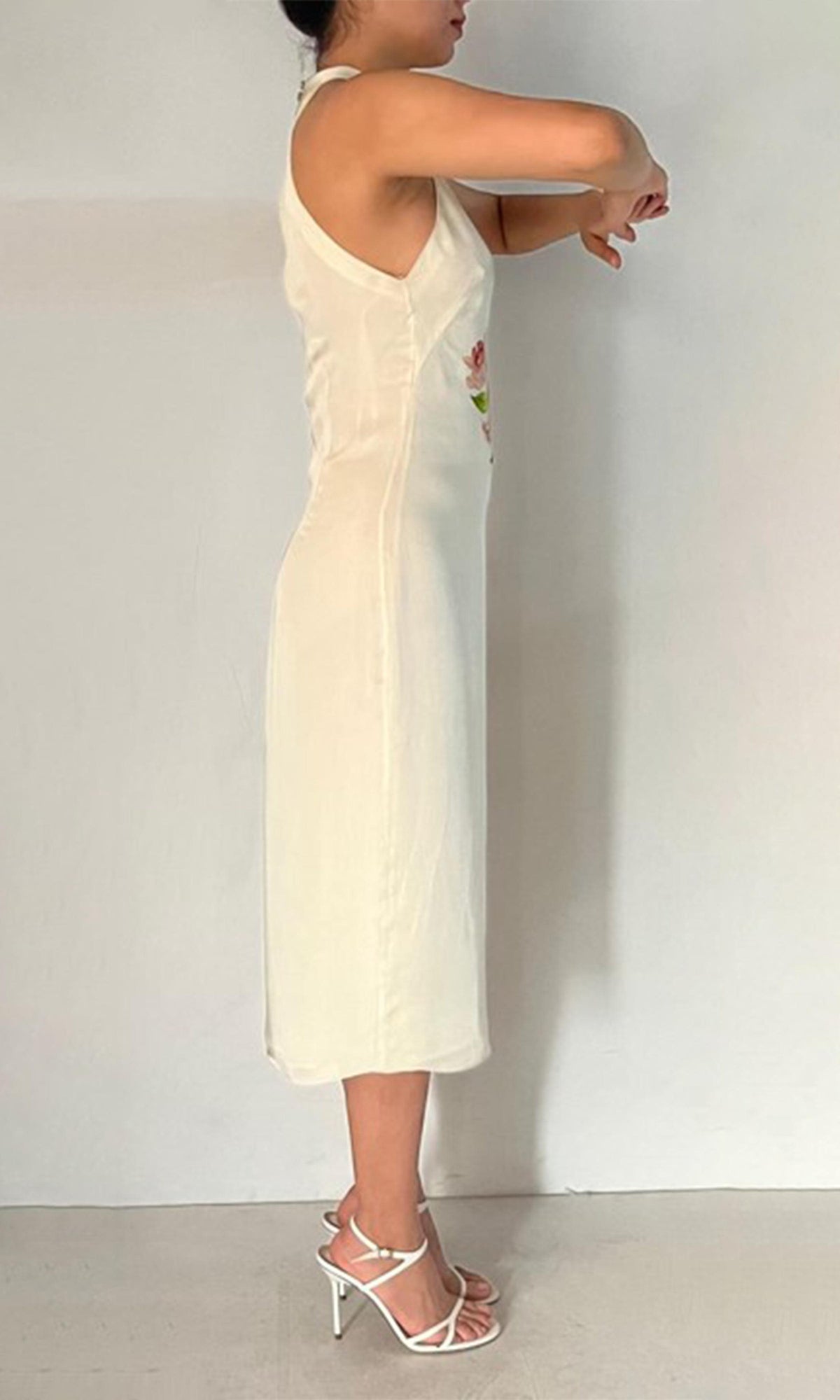 Womens | Aiva Viscose Satin Midi Dress With Slit | Ivory Floral
