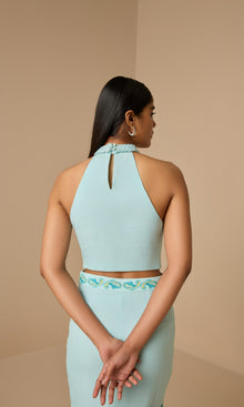 Womens | Amari Linen Cotton Halter Neck Top | Turquoise Multi