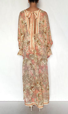 Womens | Anah Viscose Flower Jacquard Maxi Kaftan With Printed Slip | Peach