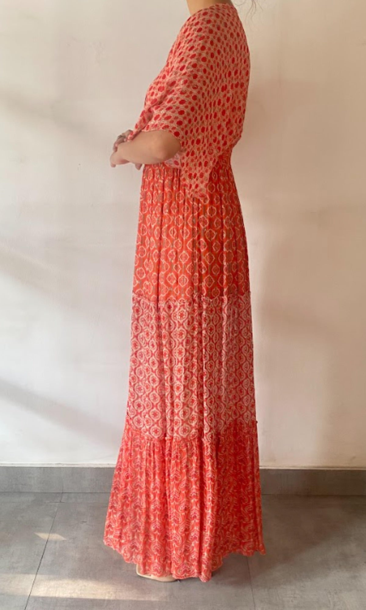 Womens | Anam Viscose Georgette Lurex Dobby Long Dress | Orange