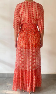 Womens | Anam Viscose Georgette Lurex Dobby Long Dress | Orange