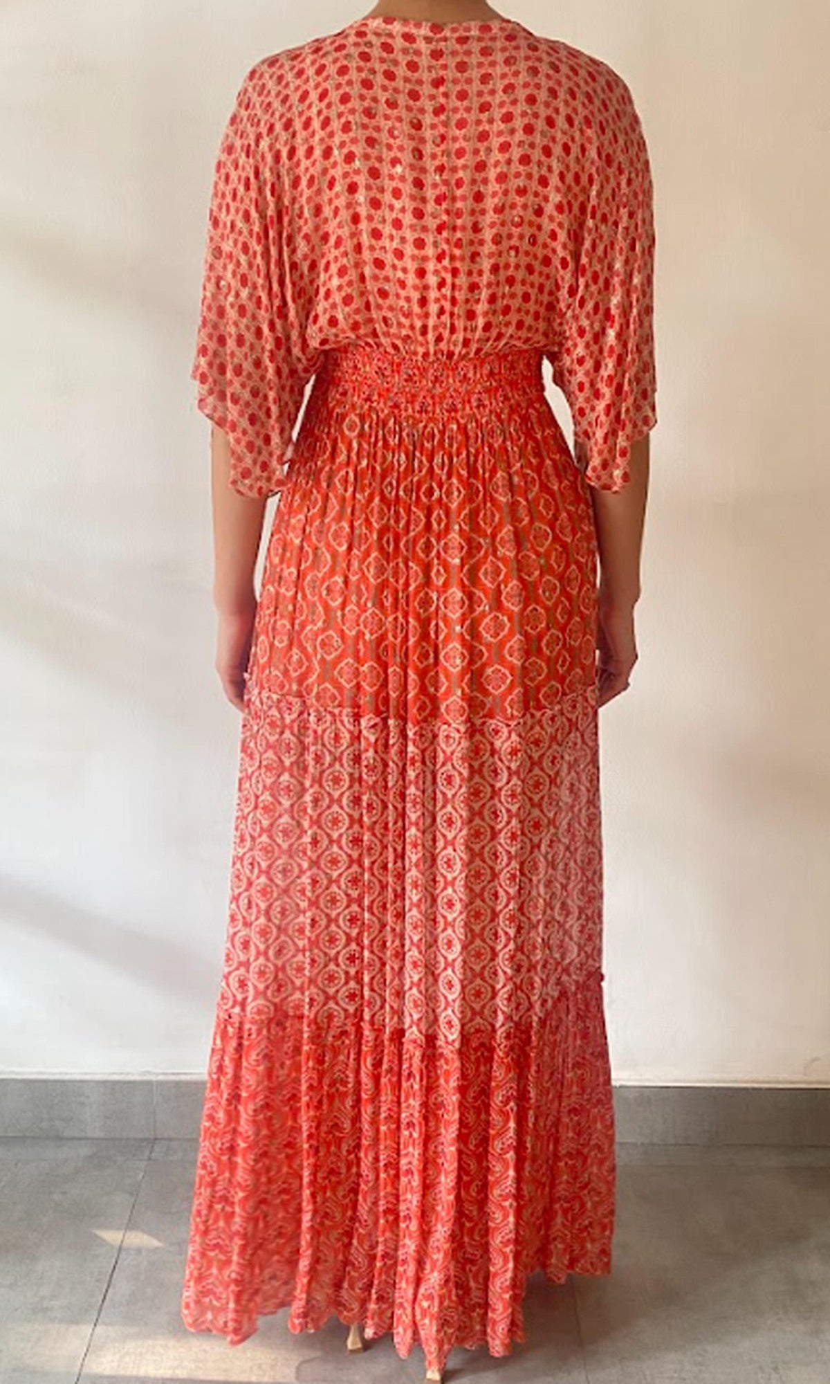 Womens | Anam Viscose Georgette Lurex Dobby Long Dress | Orange