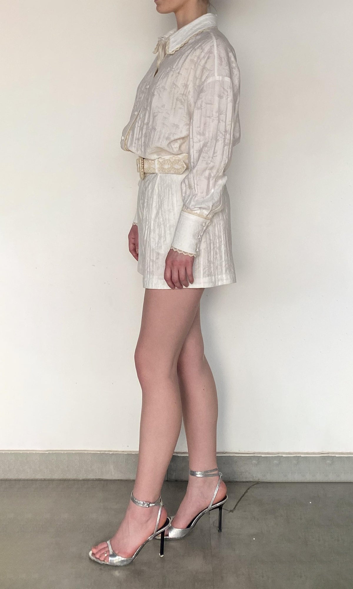 Womens | Anvi Viscose Nylon Jacquard Shorts | White