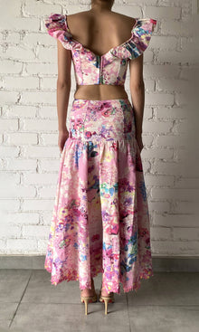 Womens | April Linen Cotton Long Skirt | Pink Floral