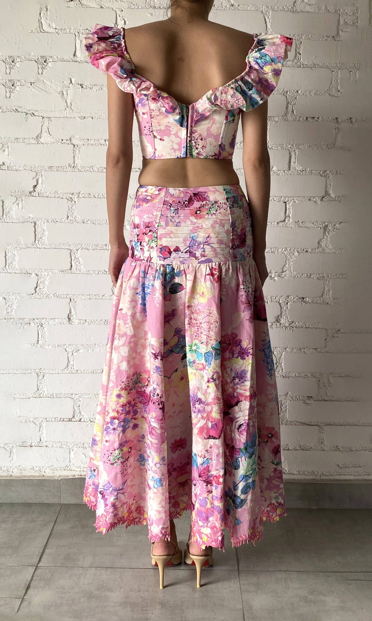 Womens | April Linen Cotton Long Skirt | Pink Floral